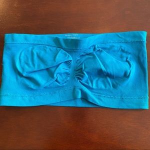 Bright blue strapless bandeau bralette